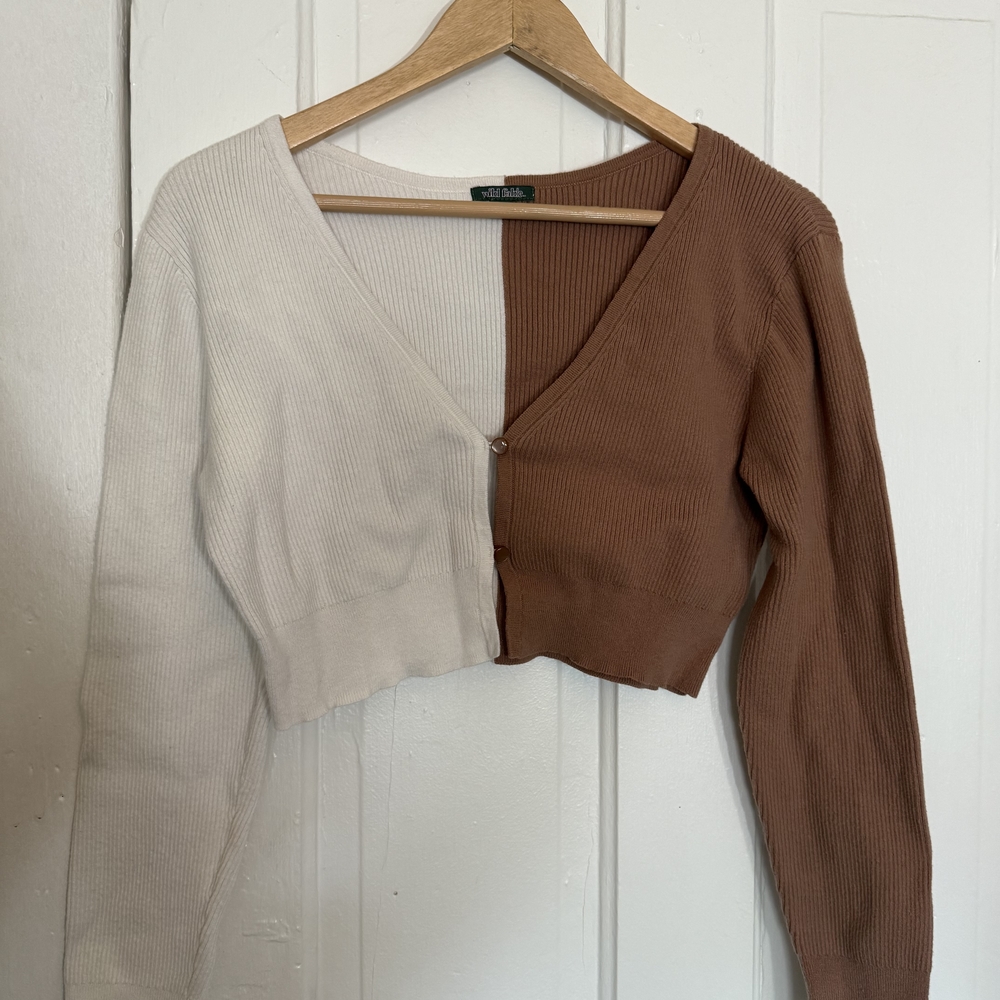 Wild Fable Cream and Brown Knit Cardigan